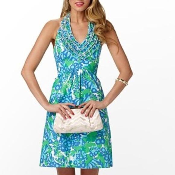 Lilly Pulitzer Tropical Blue and Green Midi Dress - Picture 1 of 6